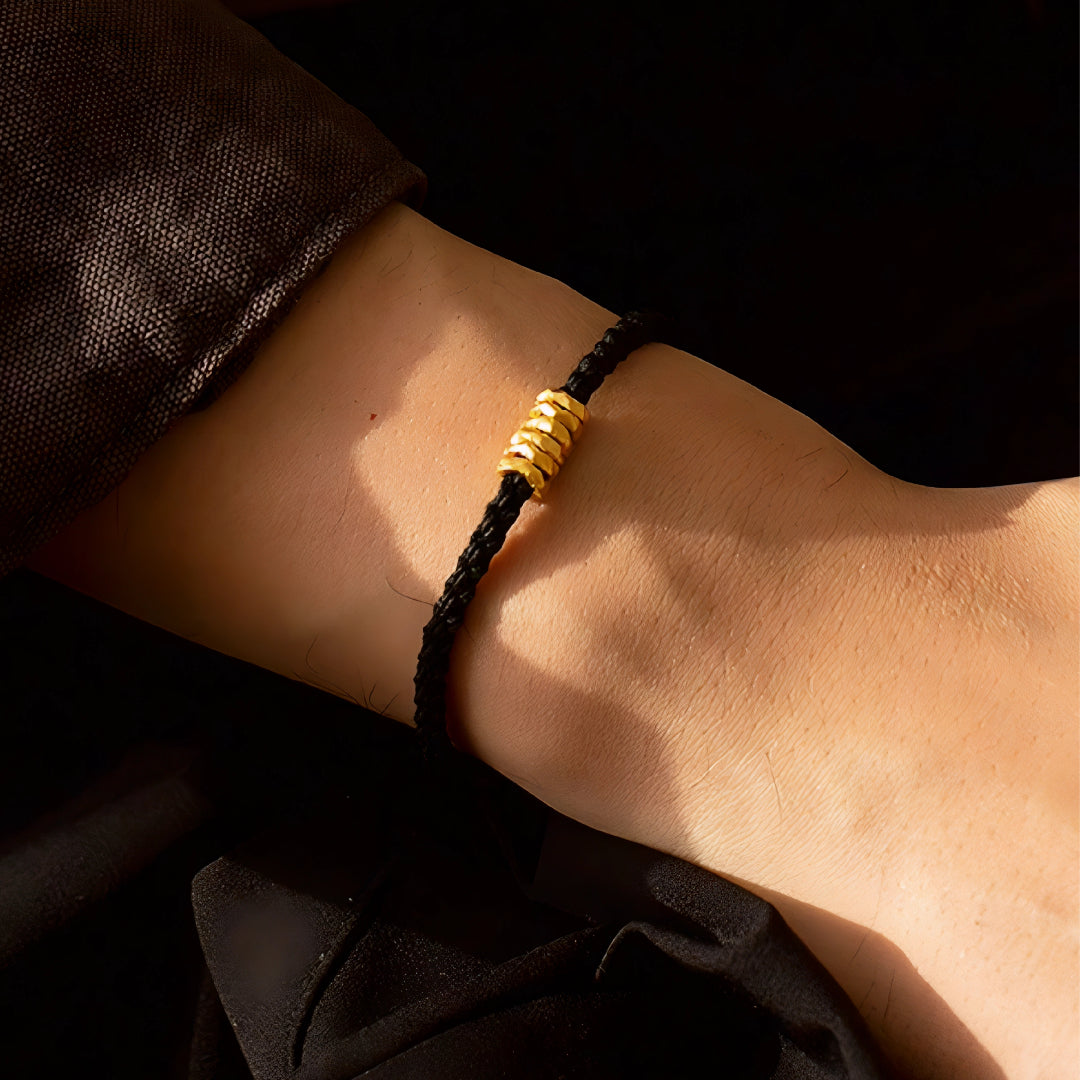 24k Pure 999 Gold Beads with Braided Rope Bracelet Great for Couple Gift