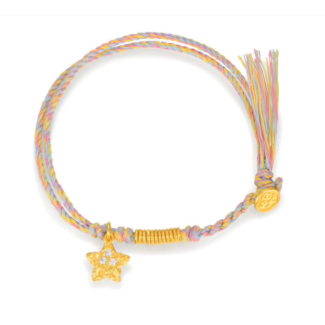 24k pure gold Little Lucky Star Charm with Braided Rope Bracelet - Gypsophila Co.