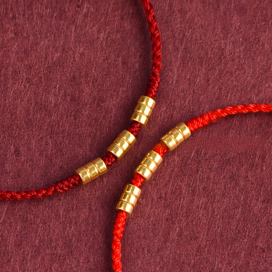 24k Solid 999 Gold Beads Red Rope Bracelet for Men and Women Blessing and Peace Braided Bracelet