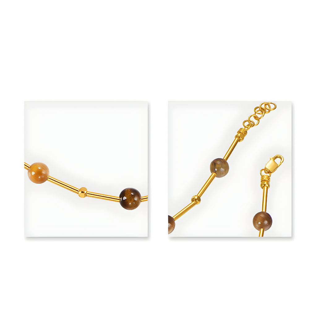 24K Pure Gold Maillard Beads Handmade Golden Tiger Eye Stone necklace - Gypsophila Co.