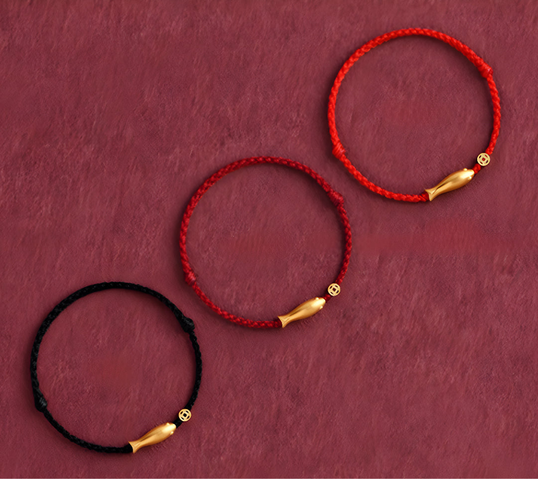 24k Solid 999 Gold Koi Carp Lucky Fish Red Rope Bracelet for Men and Women Braided Bracelet Bring Luck and Wealth
