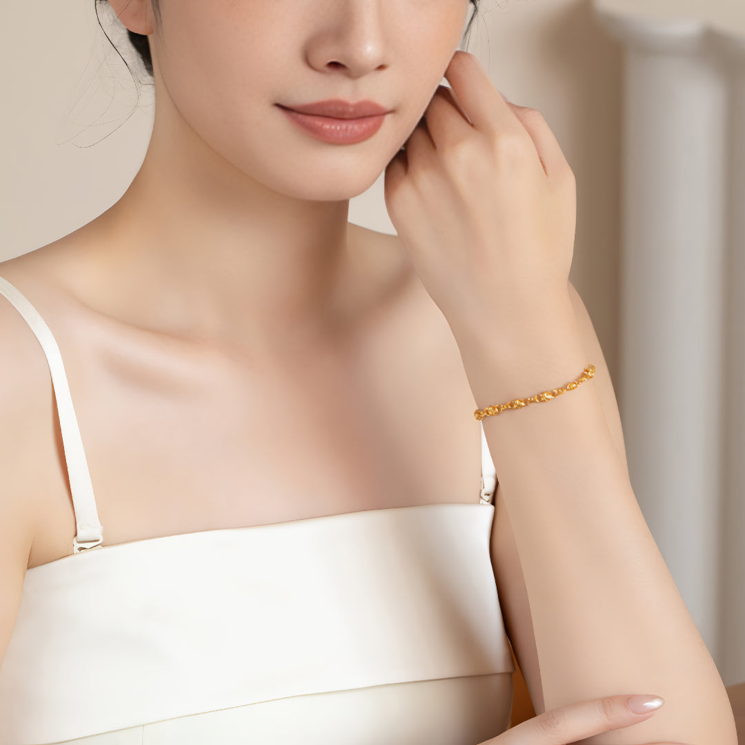 24K Pure Gold Moon and Star Dangle Charm Romantic Make a Wish Bracelet - Gypsophila Co.