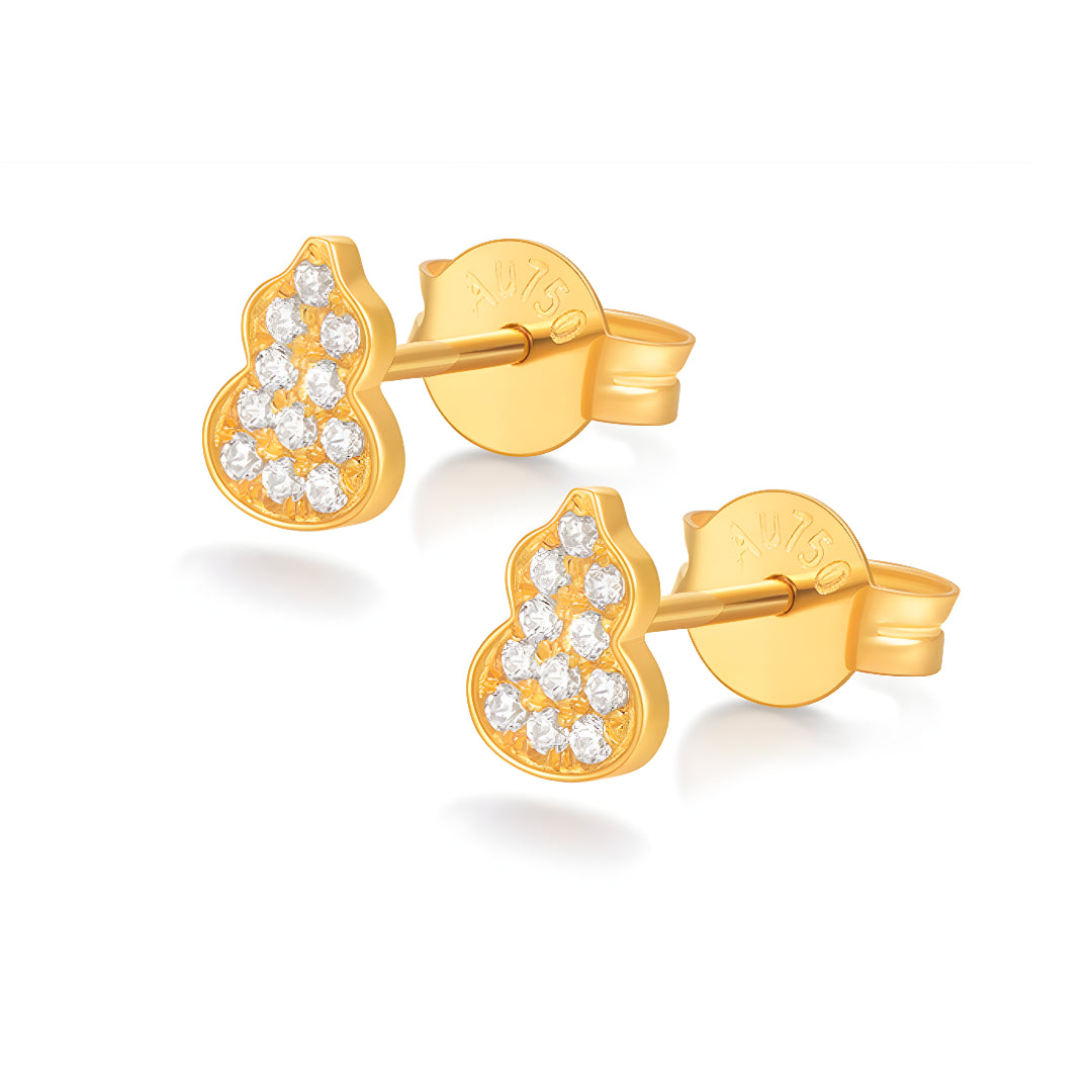 18k Real Gold Zircon shinning Gourd Stud Earrings