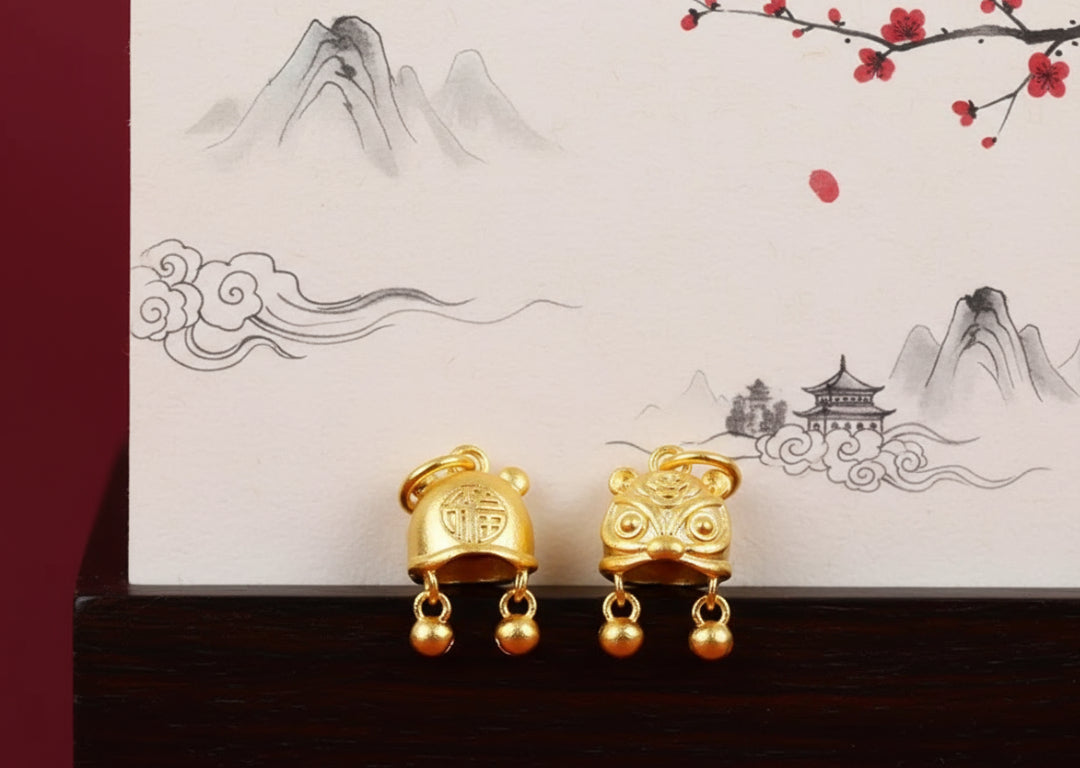 24K 999 Pure Solid Gold Handmade Tiger Head Cap Hat Pendant D.I.Y for Newborn Safe and Happy