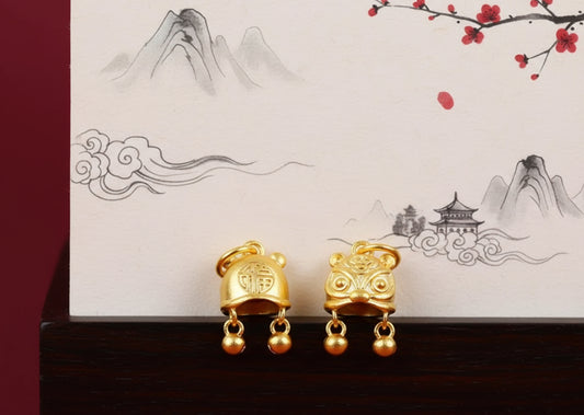 24K 999 Pure Solid Gold Handmade Tiger Head Cap Hat Pendant D.I.Y for Newborn Safe and Happy