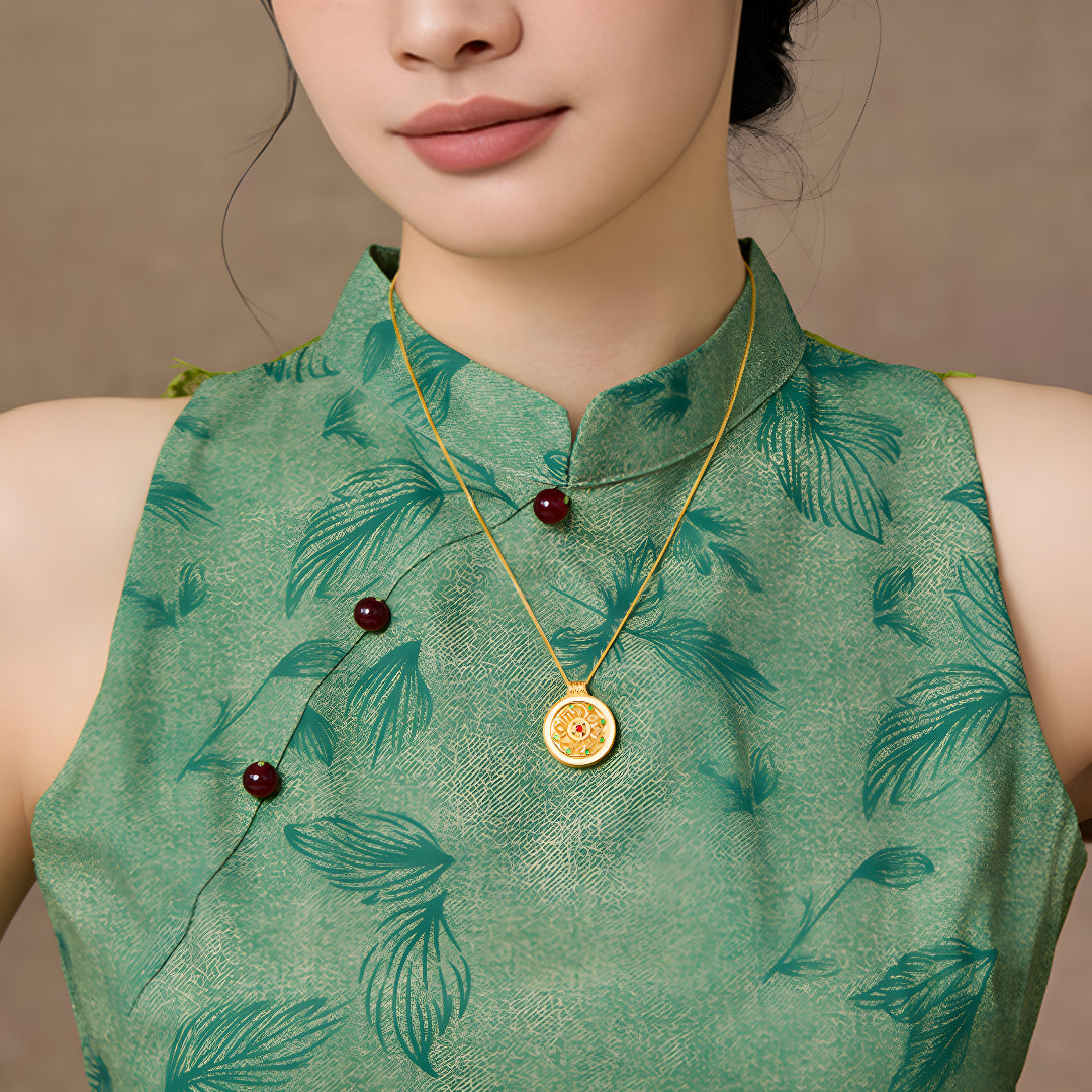 24K Pure Gold Eight Treasures Compass Rotatable pendant with Necklace - Gypsophila Co.