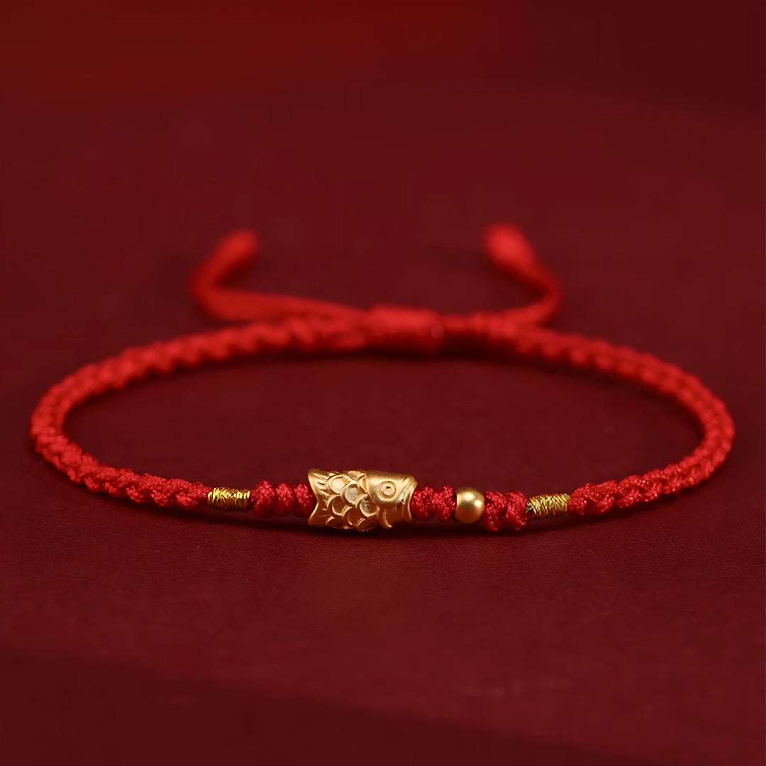 24k Solid 999 Gold Koi Carp Lucky Fish Red Rope Bracelet for Men and Women Braided Bracelet Bring Luck and Wealth