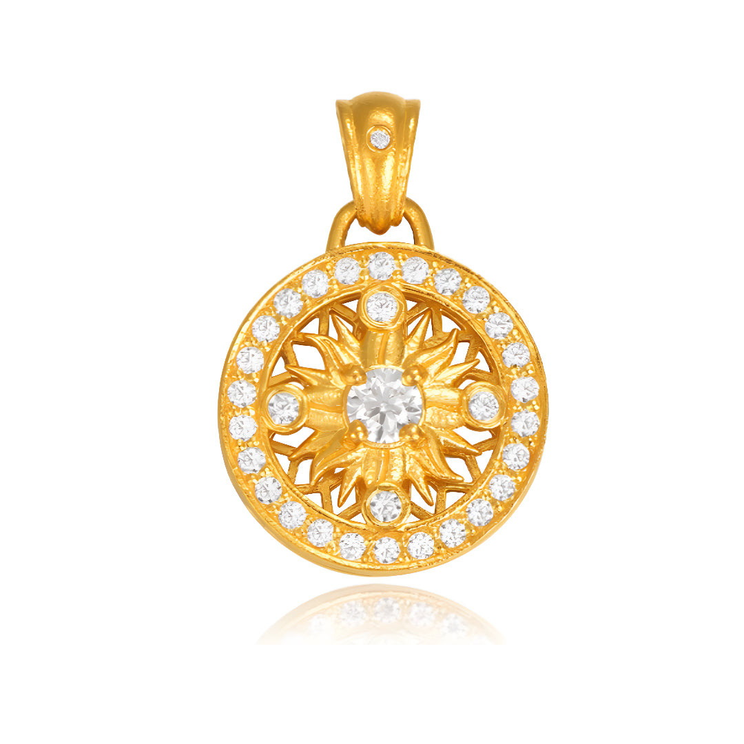 24K Real Gold Round Zircon Sunflower Pendant and Abacus Beads Pendant - Gypsophila Co.