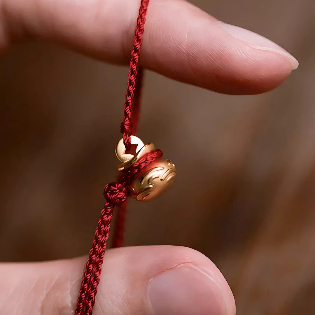24k Pure 999 Gold Lucky Bag with Coin Red Rope Bracelet