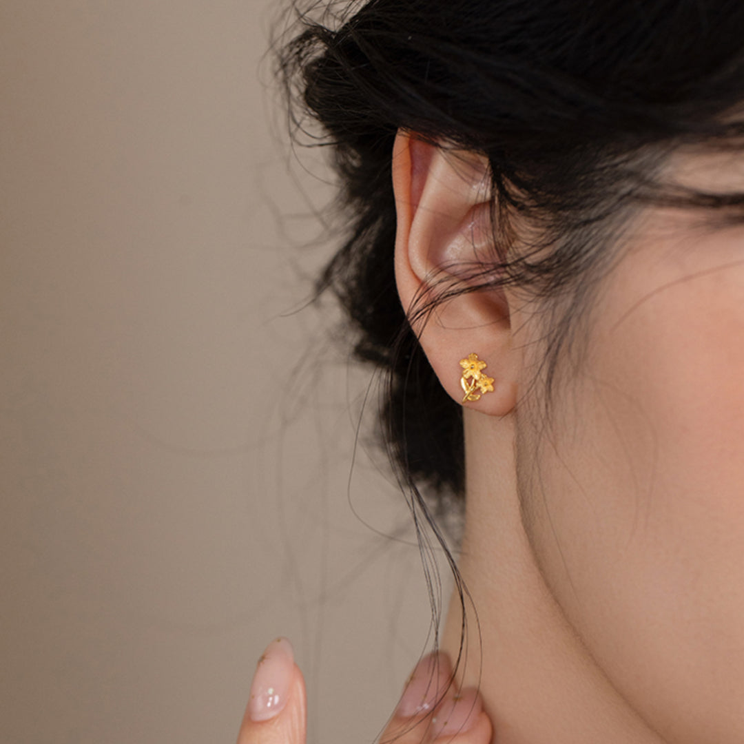 24K Real Gold Flowers 5G Gold Stud Earrings