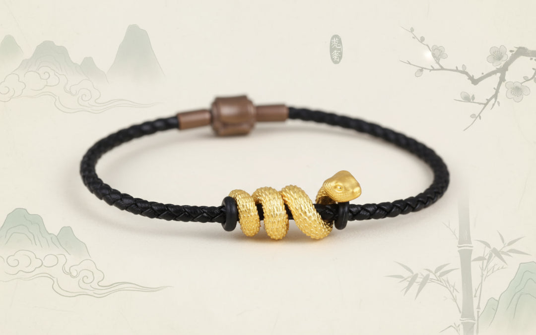 24K Pure 999 Gold Zodiac Snake Scale Blessing Luck Charm Pendant