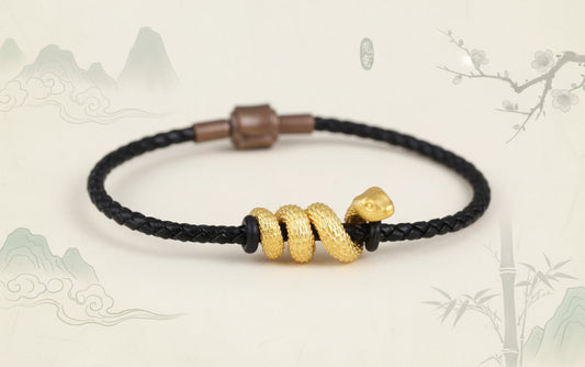 24K Pure 999 Gold Zodiac Snake Scale Blessing Luck Charm Pendant