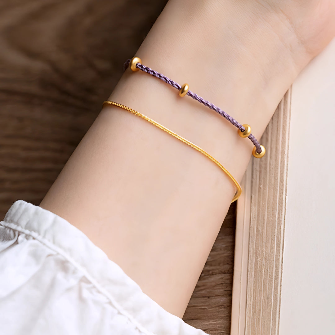 24k Pure 999 Gold Braided red Rope Gold Chain Double Dual Layer Bracelet