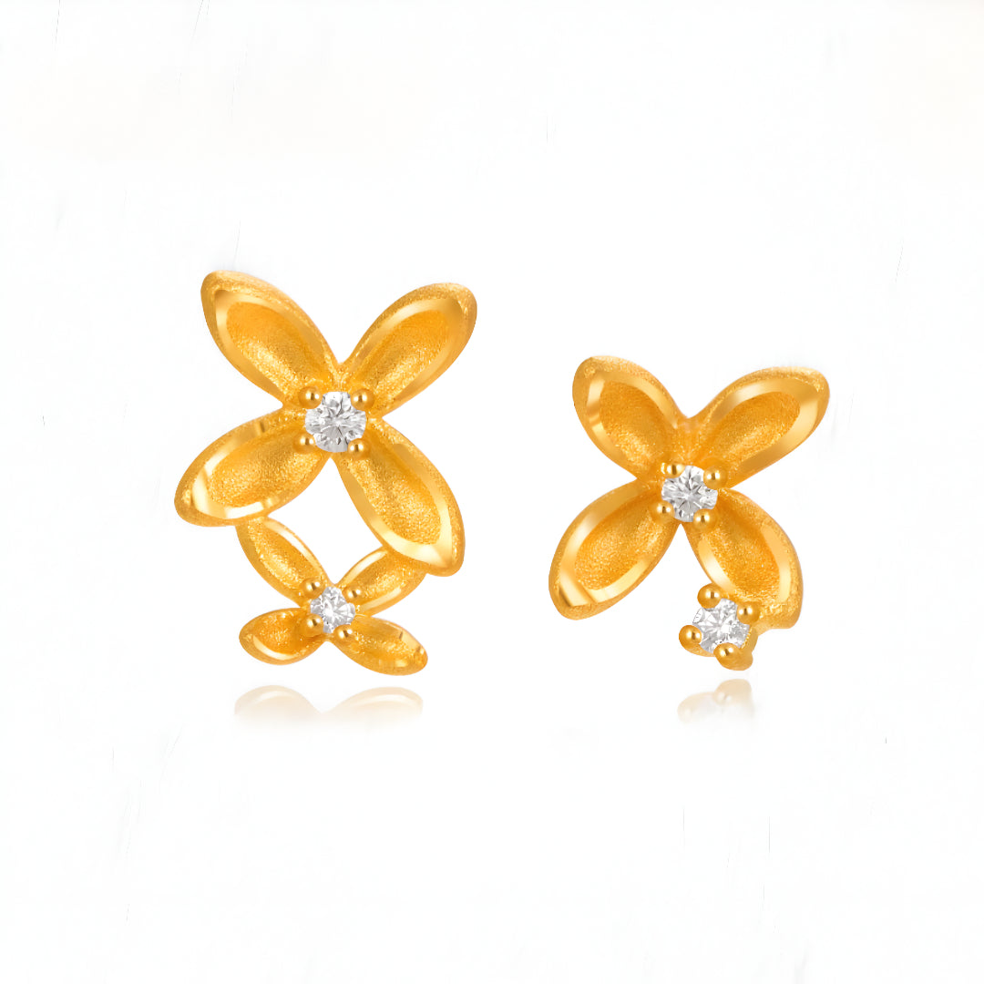 24K Pure Solid Gold Osmanthus Flower Stud Earrings - Gypsophila Co.