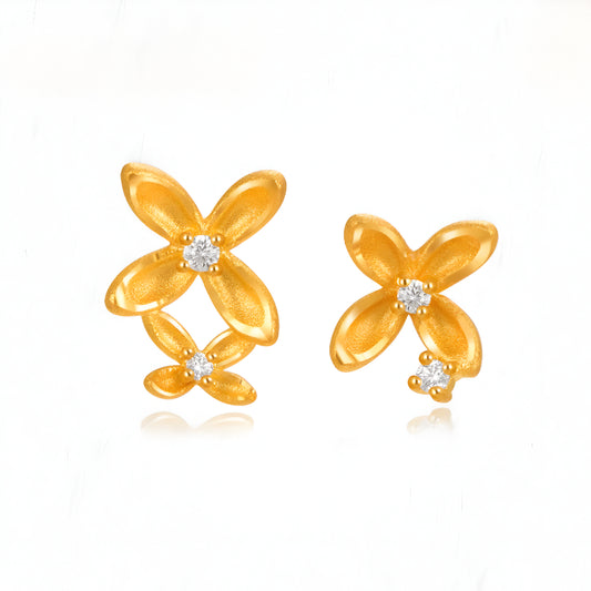 24K Pure Solid Gold Osmanthus Flower Stud Earrings - Gypsophila Co.