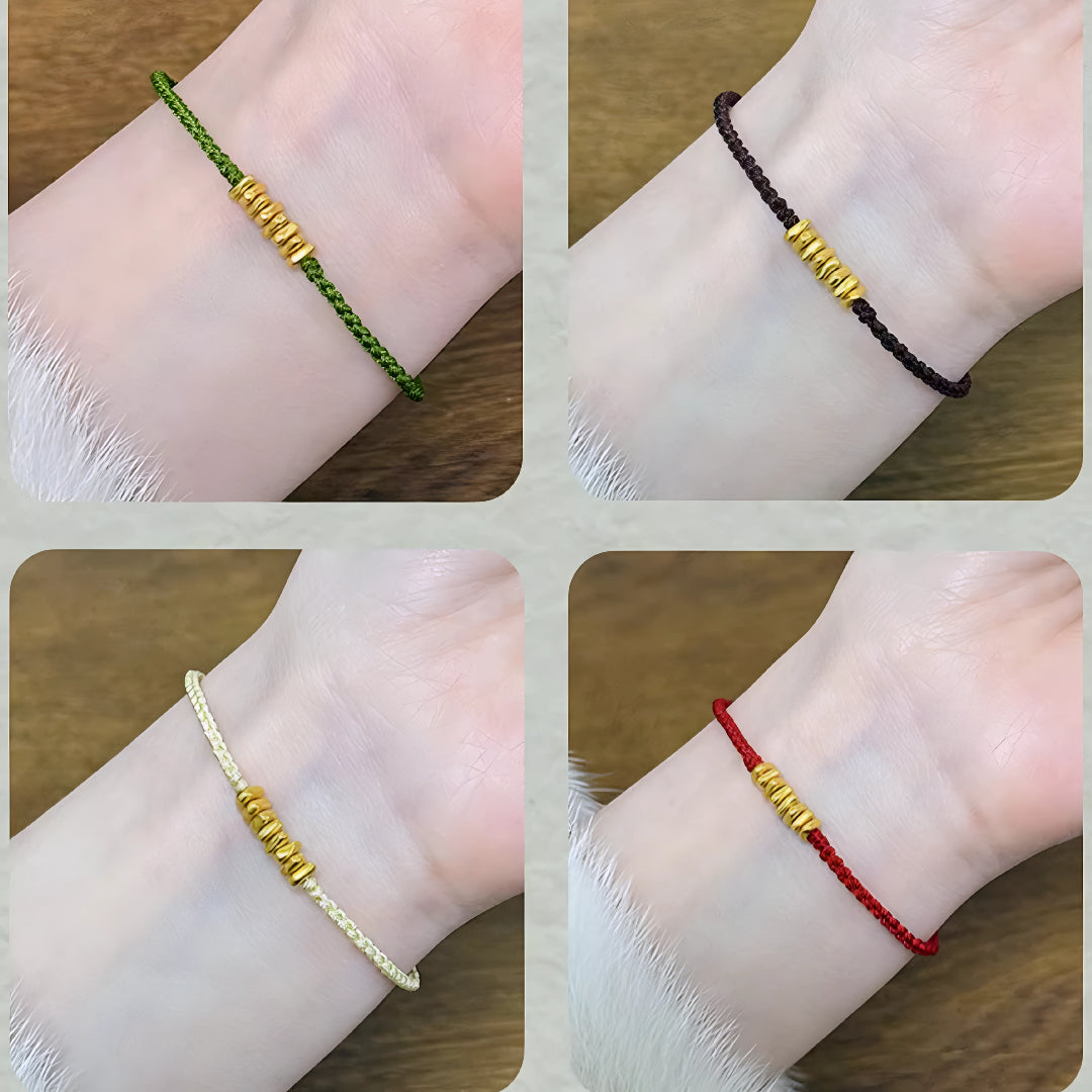 24k Pure 999 Gold Lucky Beads with Red Rope Bracelet