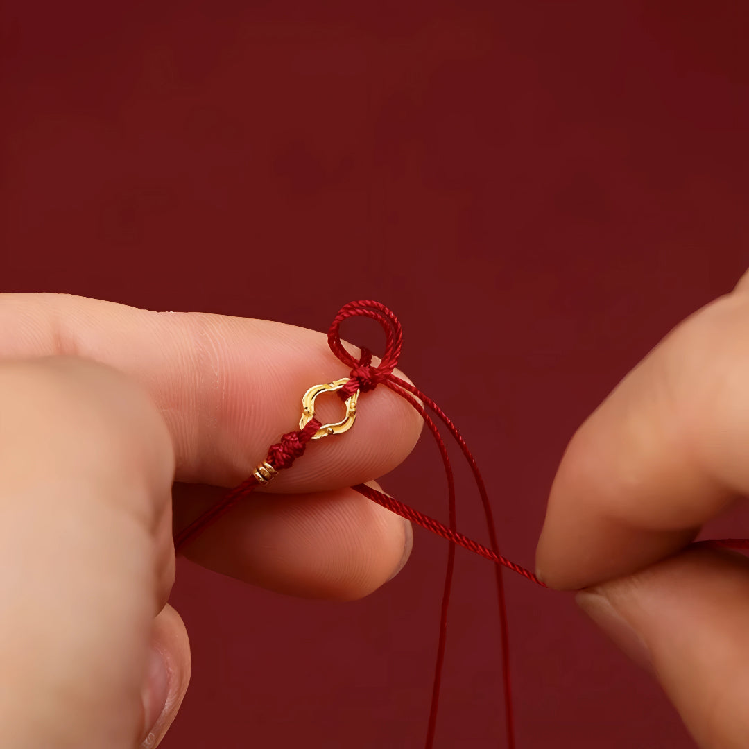 24k Solid 999 Gold Blessing Auspicious Cloud Pendant with Red String Braided Rope Bracelet for Good Luck