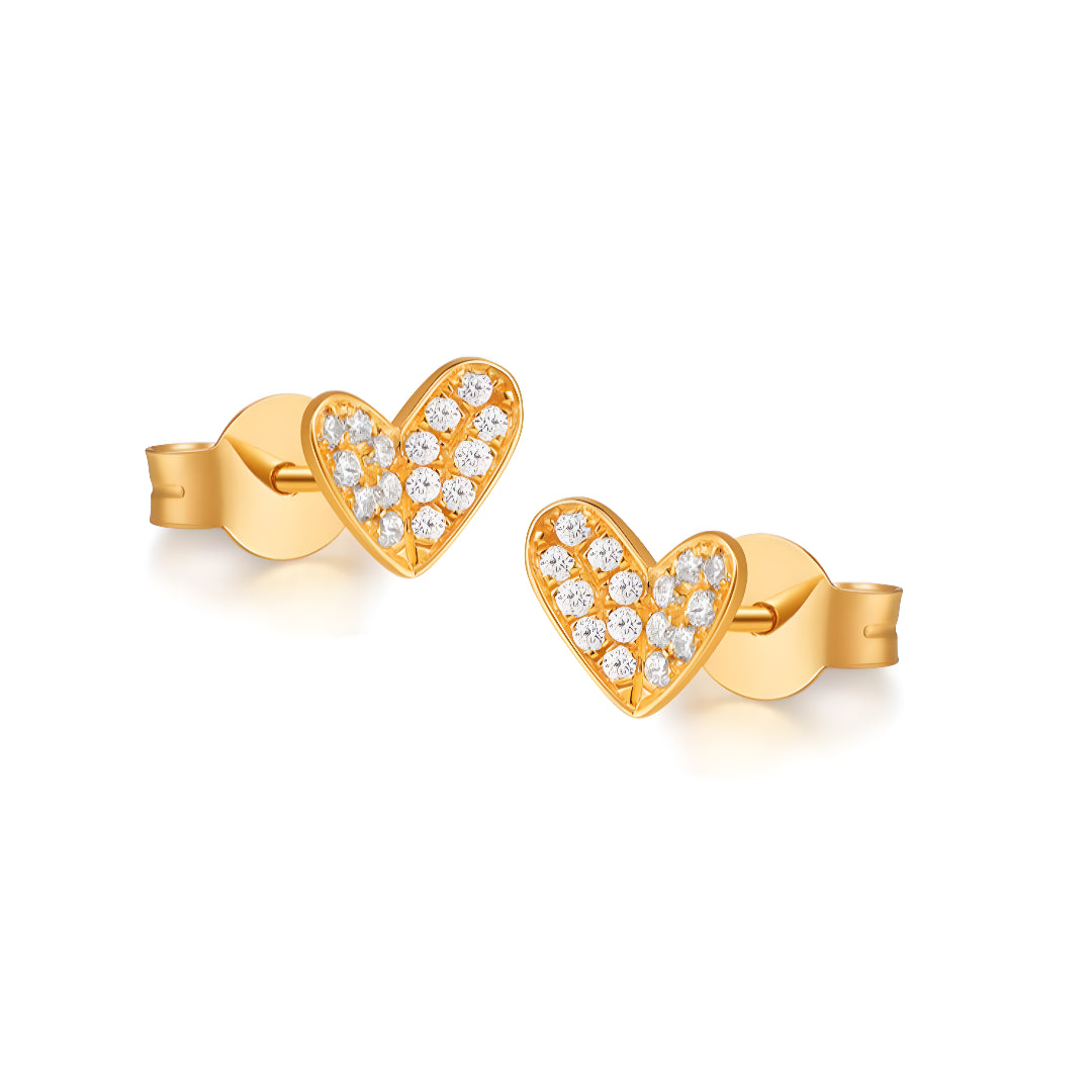 18k Real Gold Zircon Heart Shape Minimal Stud Earrings