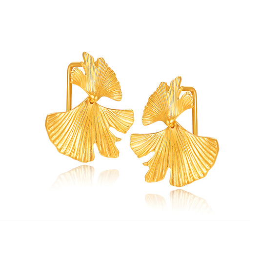 24K Pure Gold Ginkgo Biloba Leaf Earrings