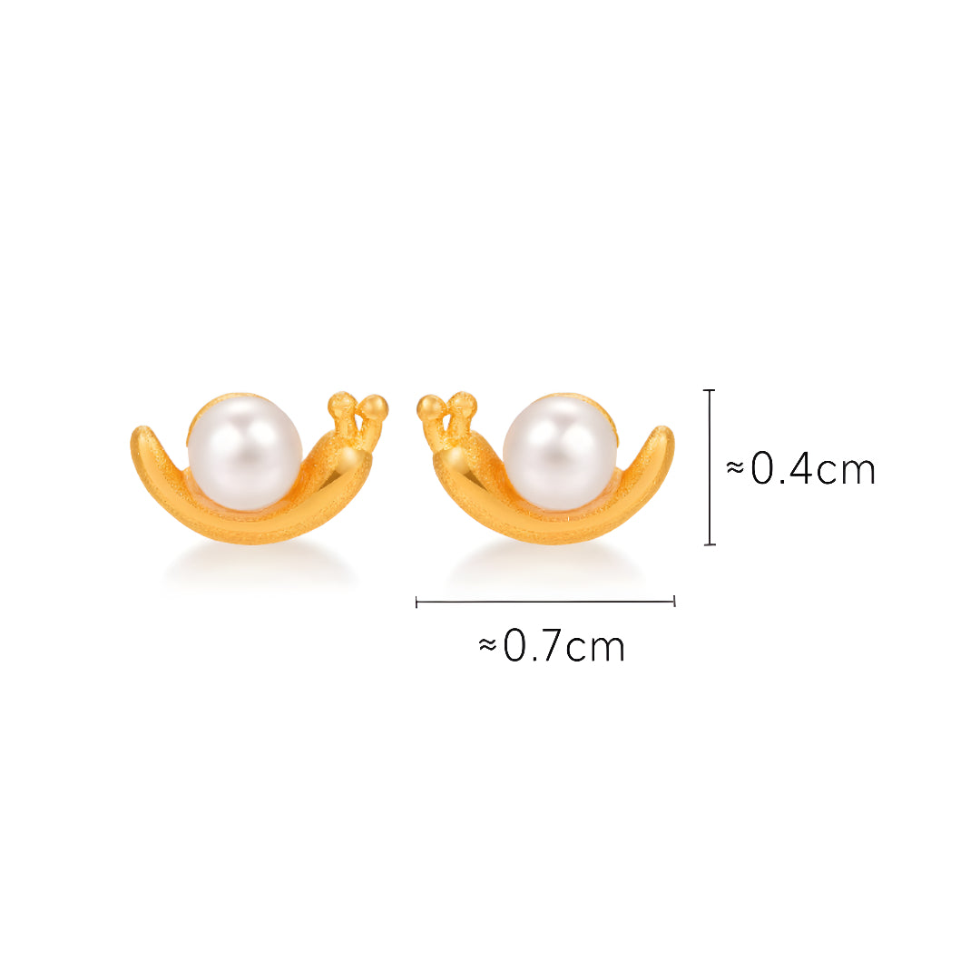 24K Real Gold Fresh water Pearl Shell Snail Stud Earrings