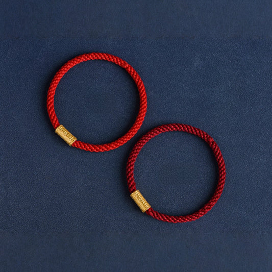 24k Pure Gold 999 Gold Beads Red Rope Braided Bracelet Men and Women Couple Good Luck Bracelet