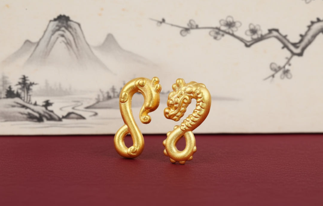 24k 999 Pure Gold 3D Hard Gold Zodiac Dragon Hook D.I.Y Charm Buckle