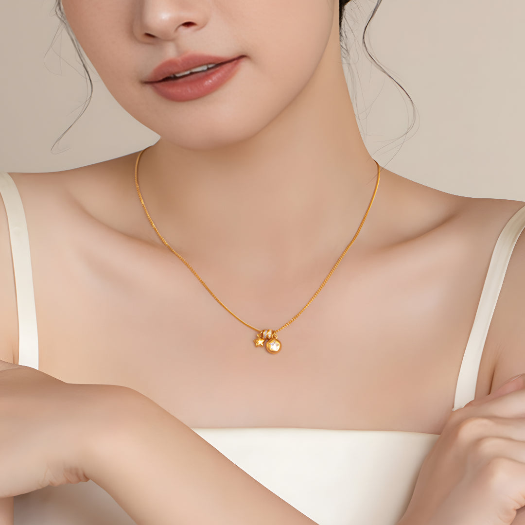 24K Pure Gold Star Charm Zircon Handmade  Pendant Necklace - Gypsophila Co.