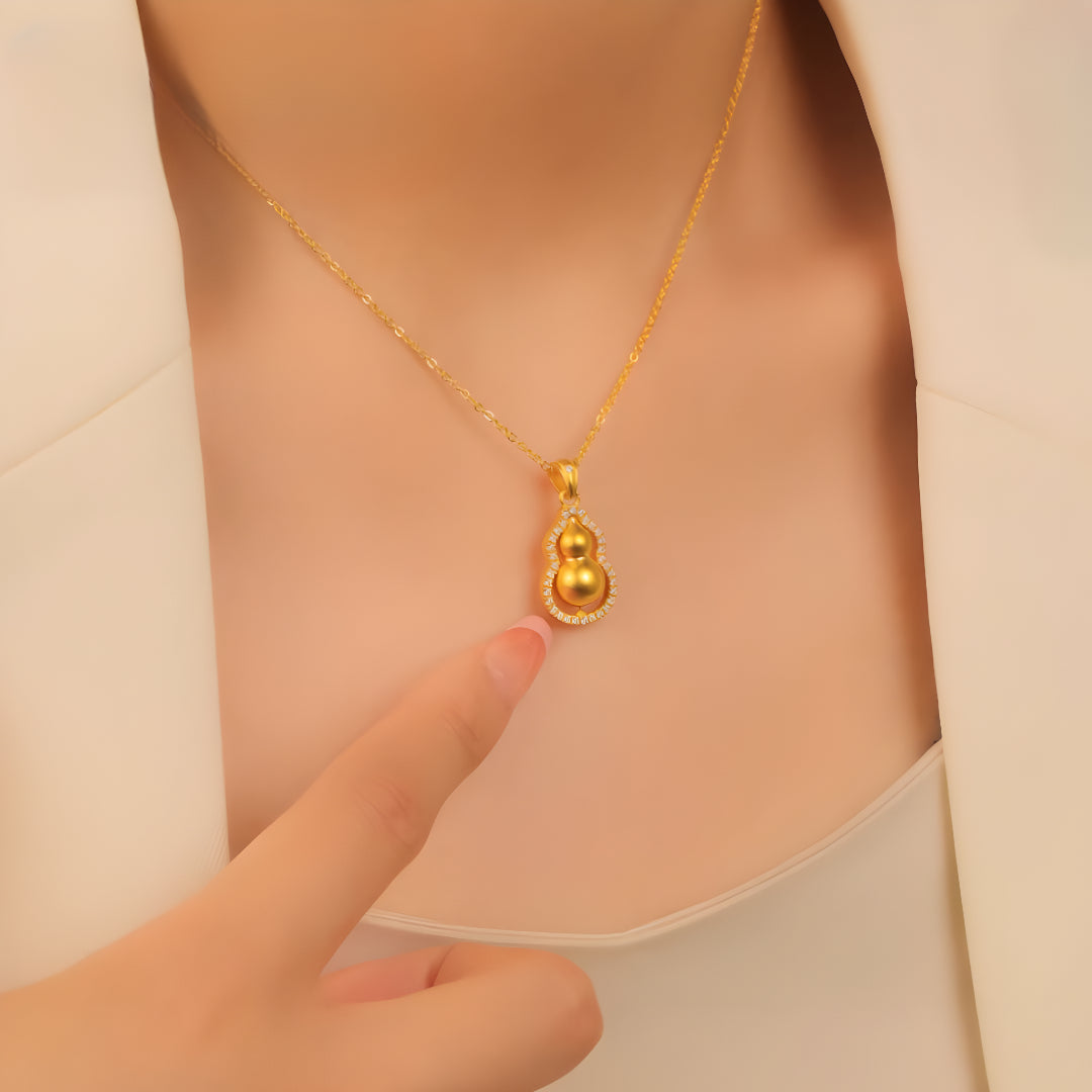 24K Pure Solid Gold Gourd Lucky Pendant - Gypsophila Co.