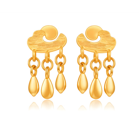 24K Real Gold Clouds and Raindrops Stud Earrings