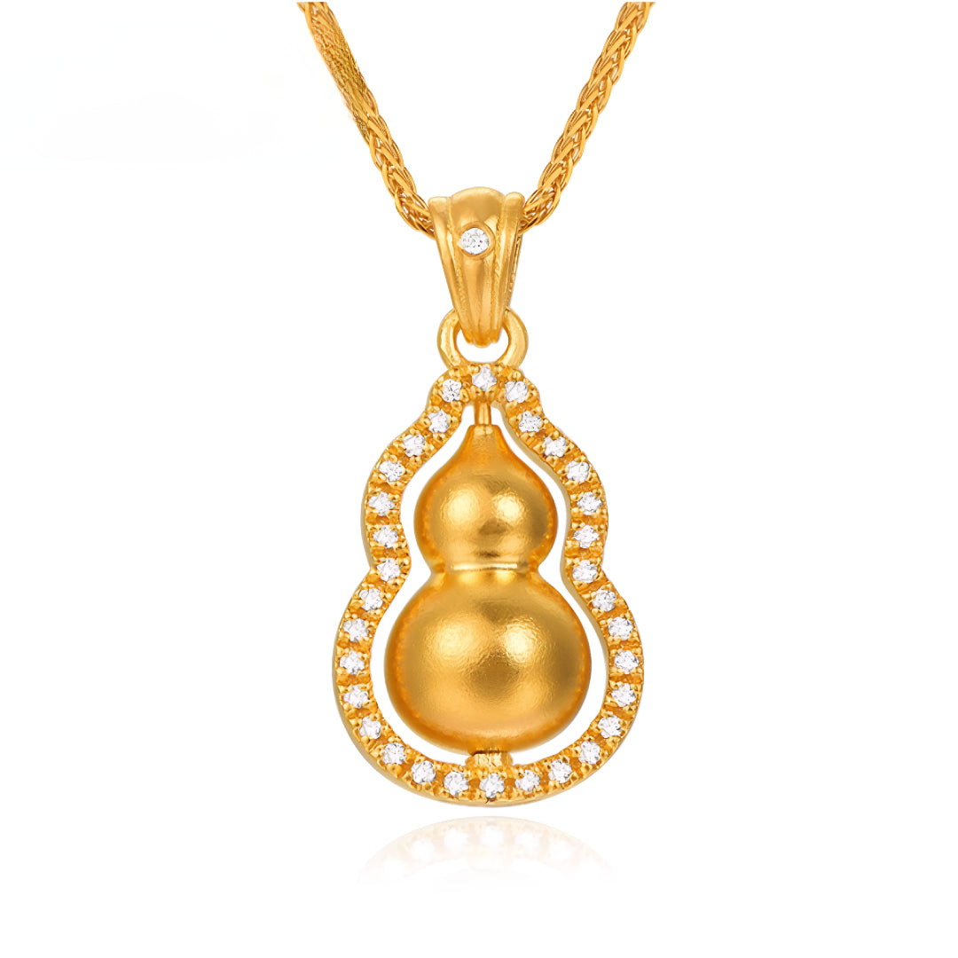 24K Pure Solid Gold Gourd Lucky Pendant - Gypsophila Co.