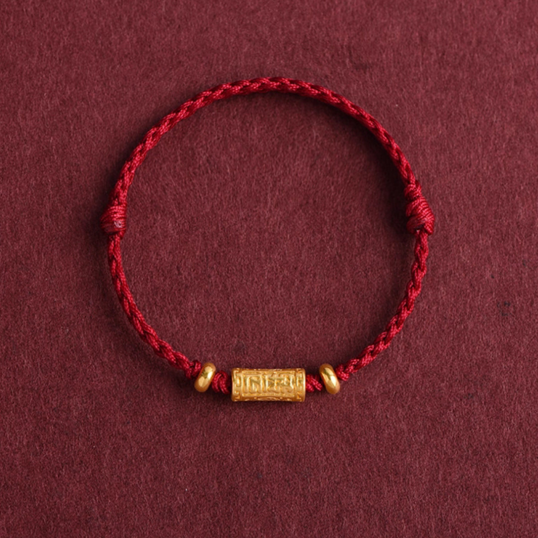 24k Pure Gold 999 Gold Beads Red Rope Braided Bracelet Men and Women Couple Good Luck Bracelet