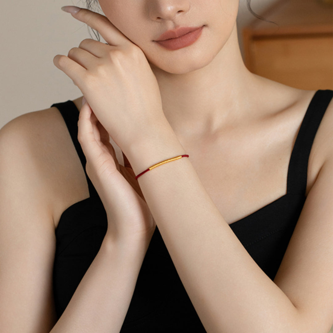 24K Real Gold Beads Charm Red Braided Rope Bracelet Bring Good Luck and wealth