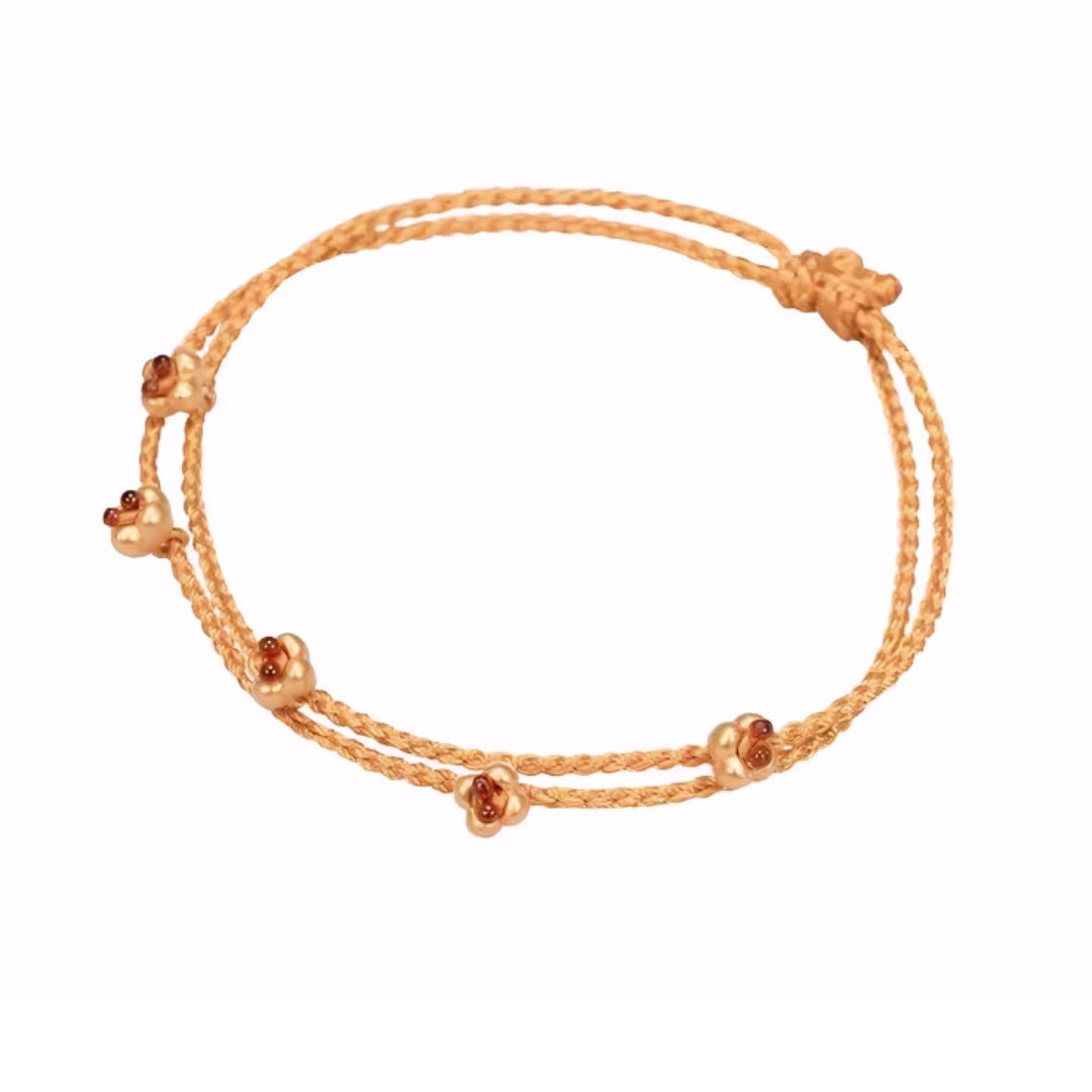 24k Pure 999 Gold Osmanthus fragrans Small Flower Charm with Red Rope Bracelet