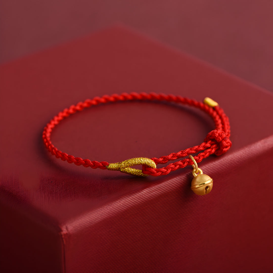 24k Pure Gold 999 Gold Beads Bell Red Rope Braided Bracelet Men and Women Couple Good Luck Bracelet