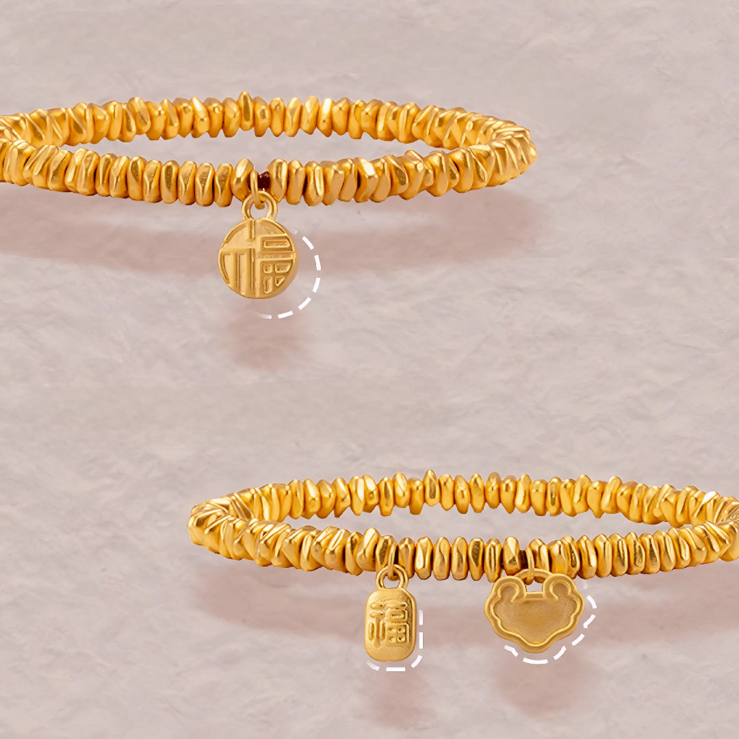 24k Pure 999 Gold Beads with Elastic Cord Bracelet Great Gift Idea