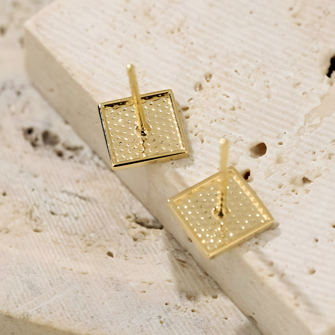 18K Gold Unique and Trendy Square Shattered Scale Stud Earrings