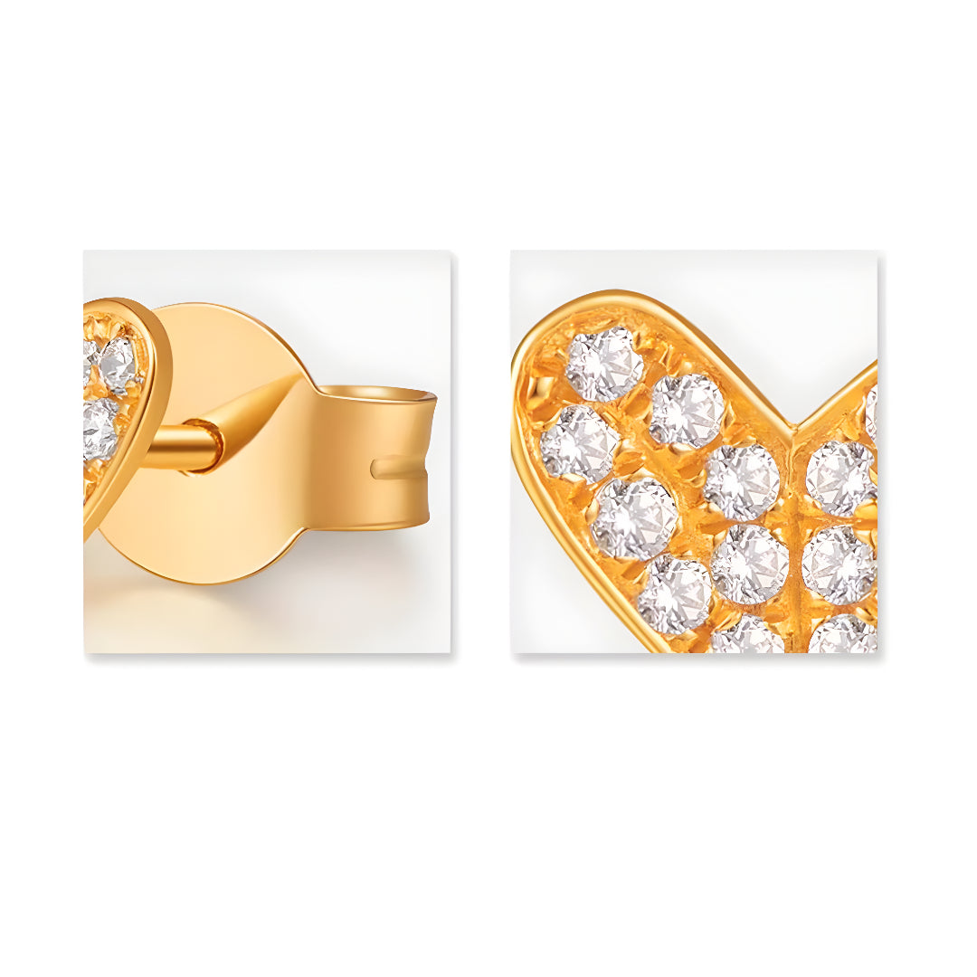 18k Real Gold Zircon Heart Shape Minimal Stud Earrings