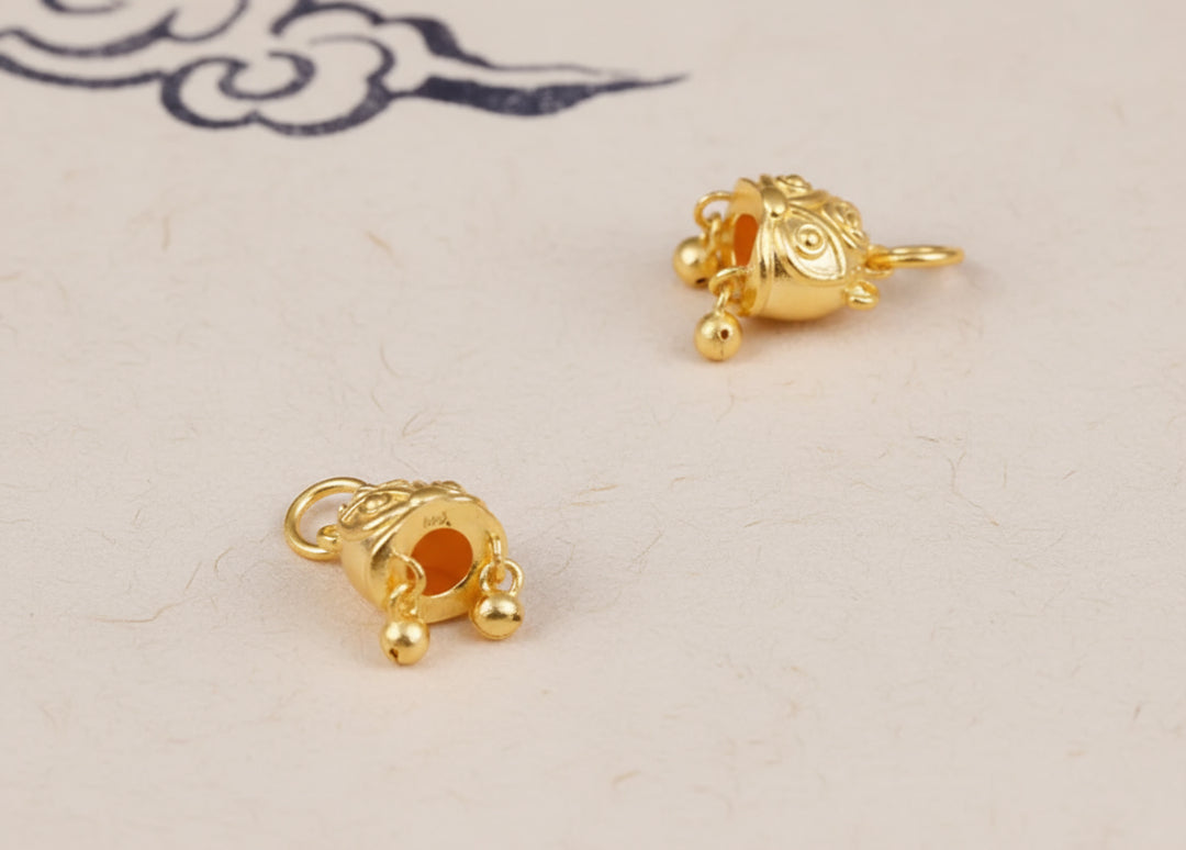 24K 999 Pure Solid Gold Handmade Tiger Head Cap Hat Pendant D.I.Y for Newborn Safe and Happy