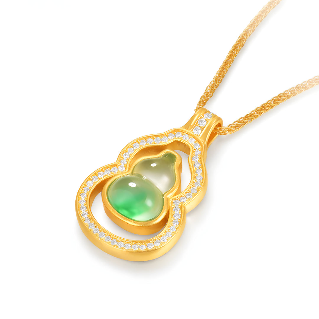 24K Gold Jade Lucky Gourd Pendant with Necklace - Gypsophila Co.