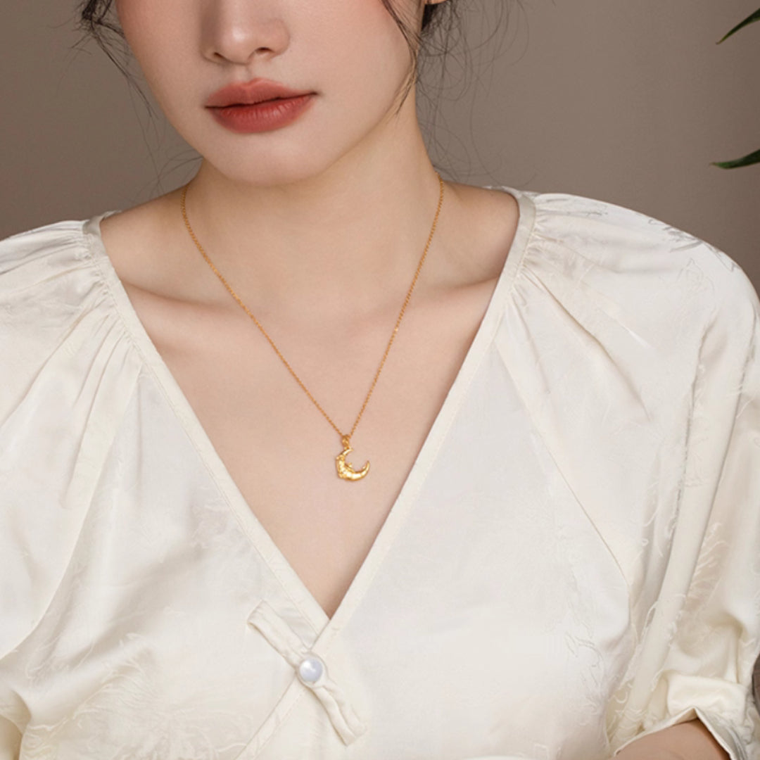 24K Solid Gold Ancient Moon Orchid Pendant