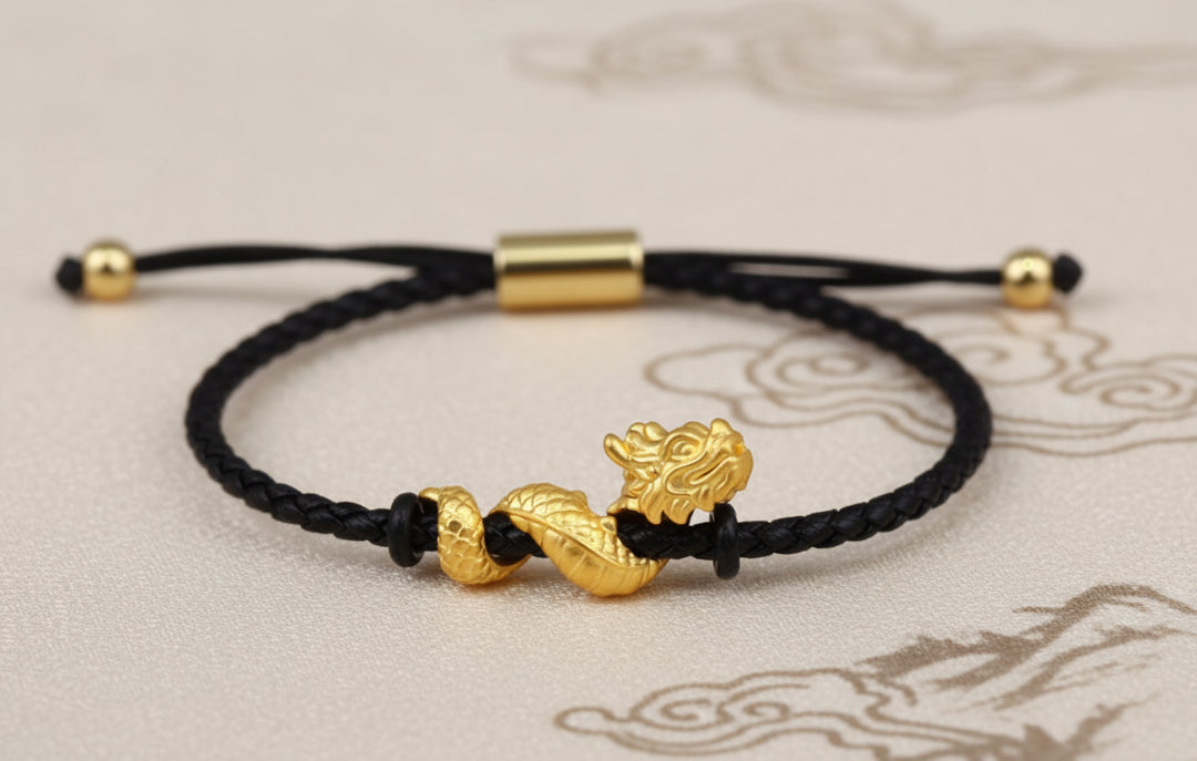 24K 999 Pure Gold 3D Hard Gold Zodiac Dragon entwined around Pillars Good Luck Charm D.I.Y Pendant