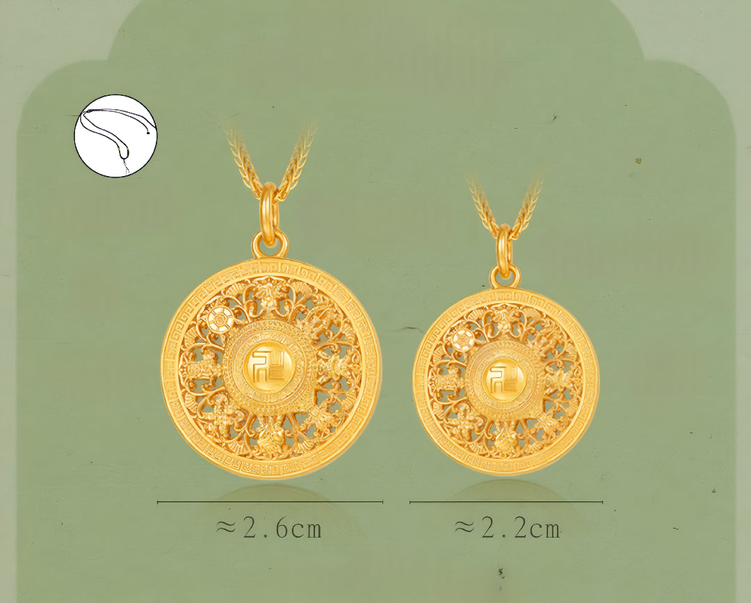 24K Round Compass Fortune Blessing Gold Pendant - Gypsophila Co.