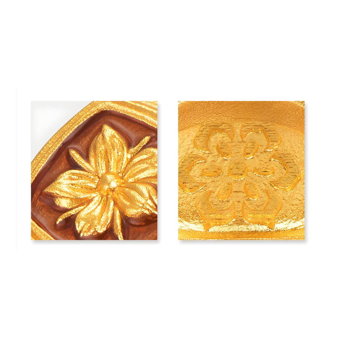 24K Pure Gold Flower Ring enamel Band Stacking Ring