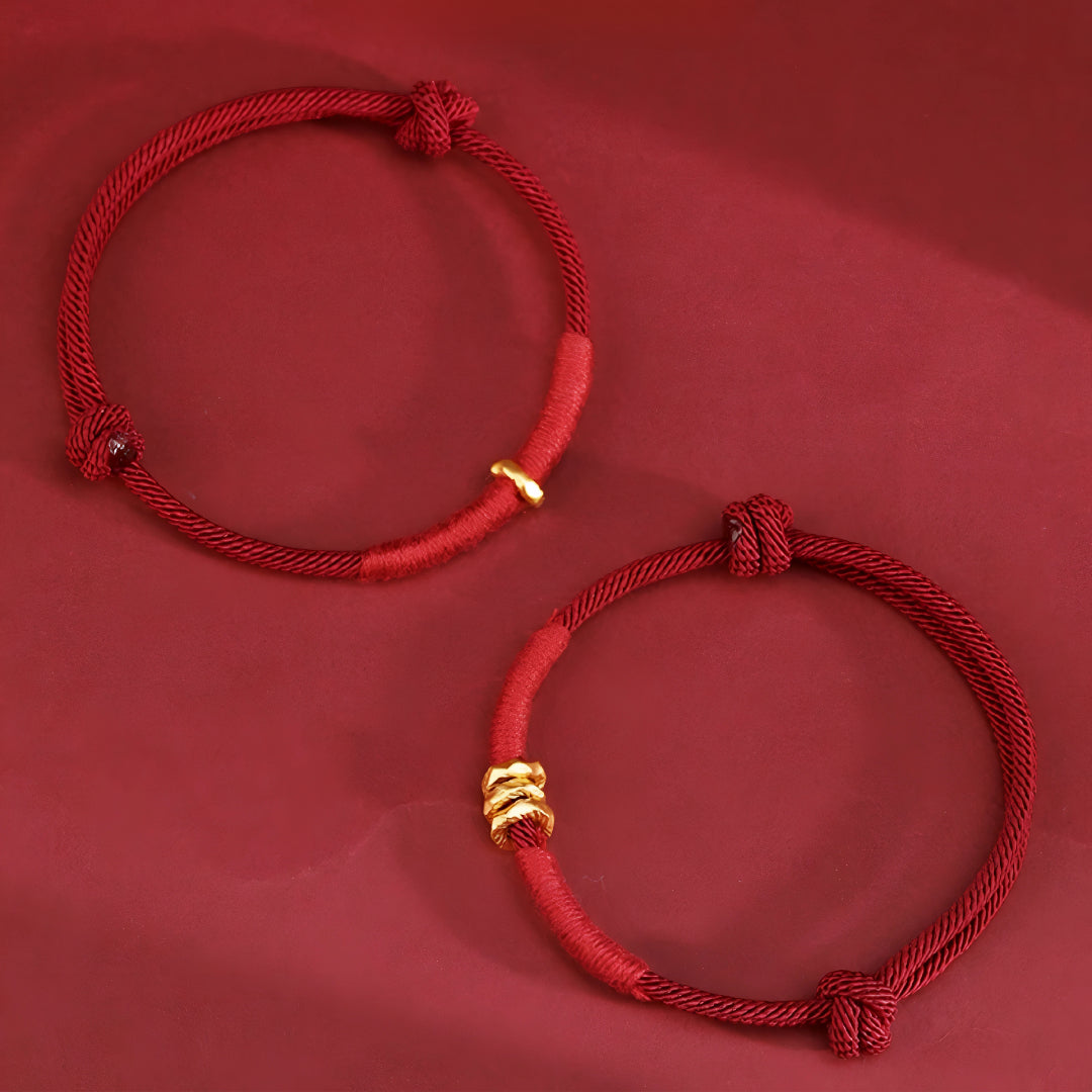 24k Solid 999 Gold Blessing Beads with Red String Braided Rope Bracelet and Anklet for Good Luck