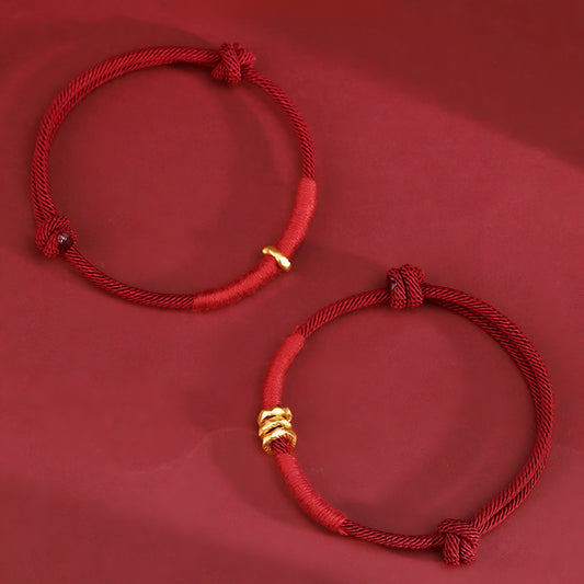 24k Solid 999 Gold Blessing Beads with Red String Braided Rope Bracelet and Anklet for Good Luck