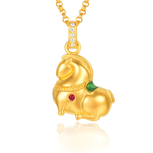 24k Solid Chinese Zodiac Tang Dynasty Style Year of Horse Pendant - Gypsophila Co.