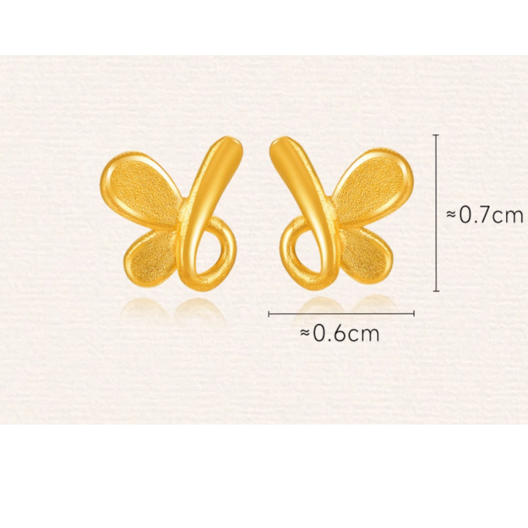 24k Real 999 Gold Butterfly Stud Earrings