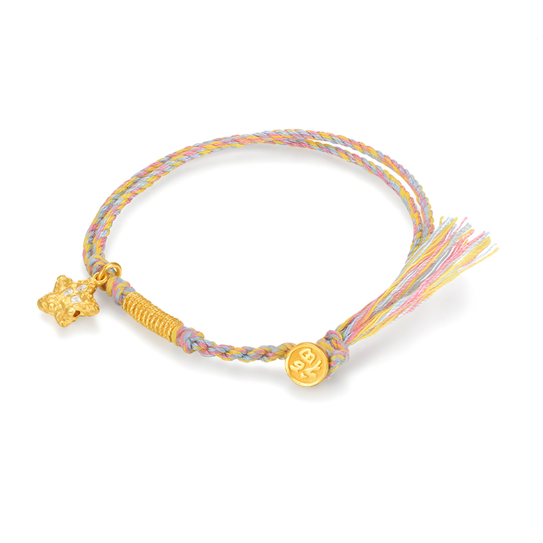 24k pure gold Little Lucky Star Charm with Braided Rope Bracelet - Gypsophila Co.