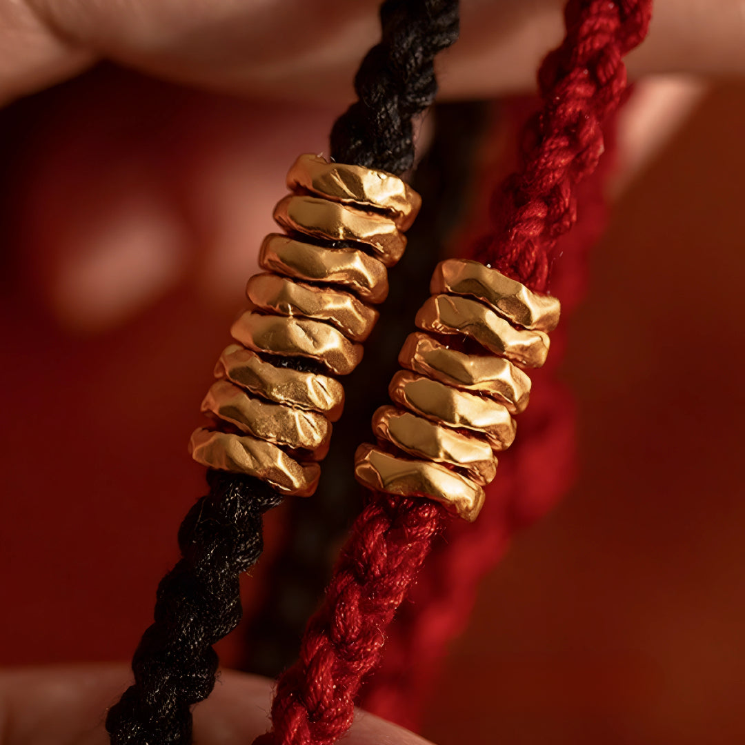 24k Pure 999 Gold Beads with Braided Rope Bracelet Great for Couple Gift