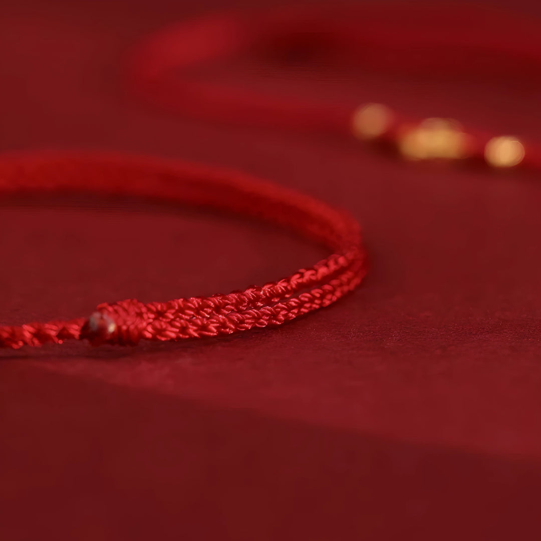 24k Solid 999 Gold Blessing Auspicious Cloud Pendant with Red String Braided Rope Bracelet for Good Luck